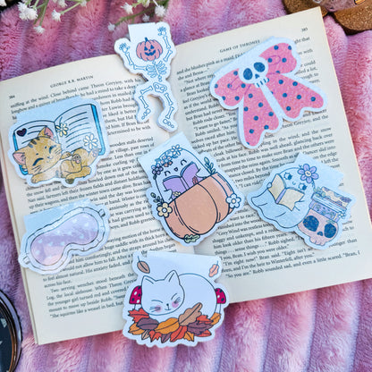 Spooky Cute Boo Girly  Reading Book in a Pumpkin Magnetic bookmark for book lovers