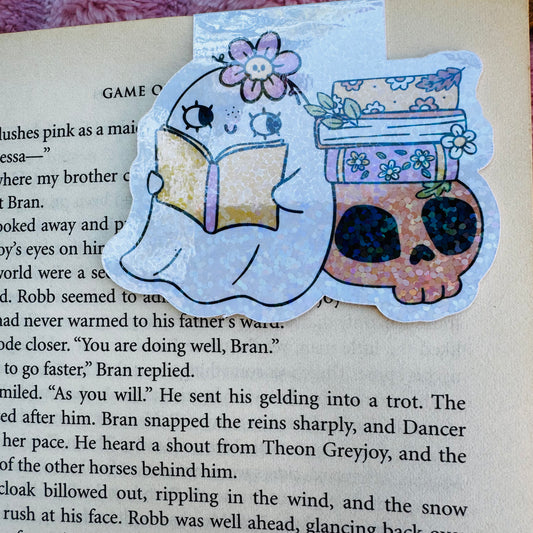 Spooky Cute Boo Girly Reading Book Cozy Vibes Magnetic bookmark for book lovers