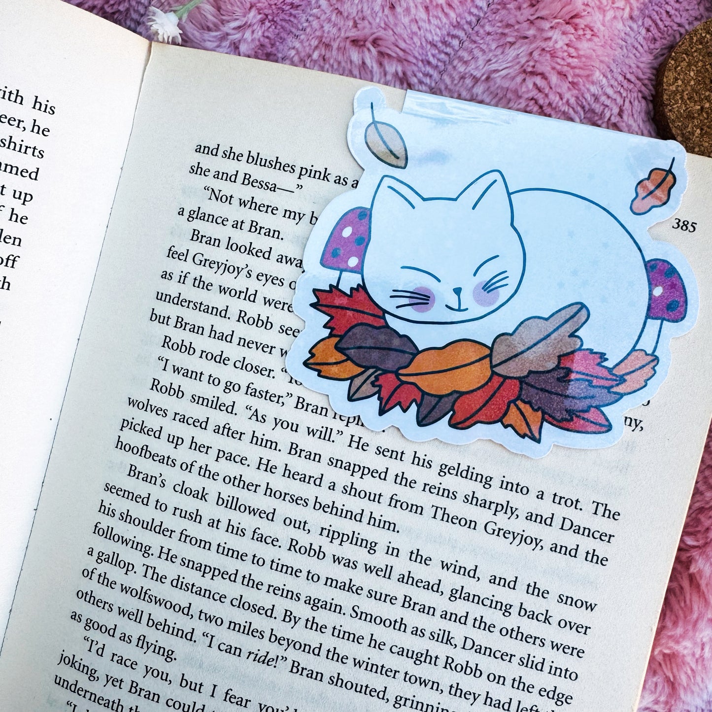 Fall  Cozy Cat Sleeping on Fall Leaves Magnetic bookmark for book lovers