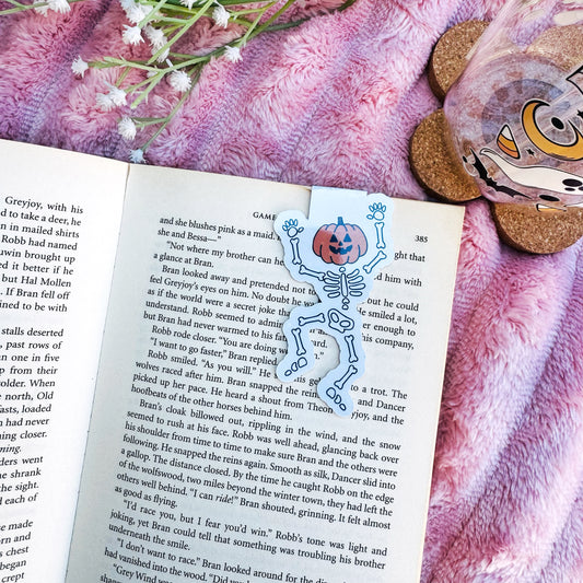 Spooky Dancing Pumpkin Skeleton Magnetic bookmark for book lovers