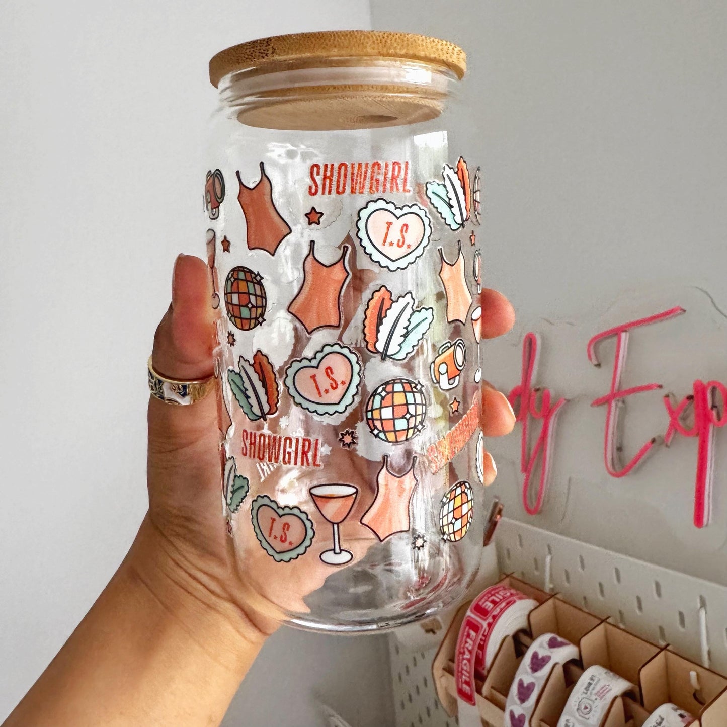 Showgirl themed Swiftie coffee cup