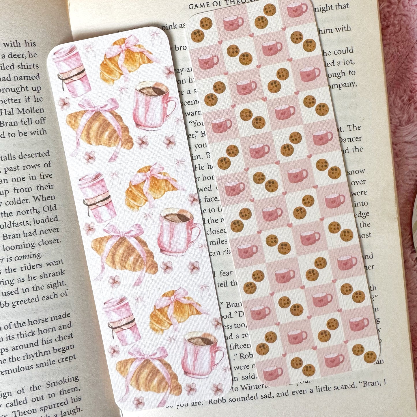 coffee and pastry linen bookmark set cookies croissant