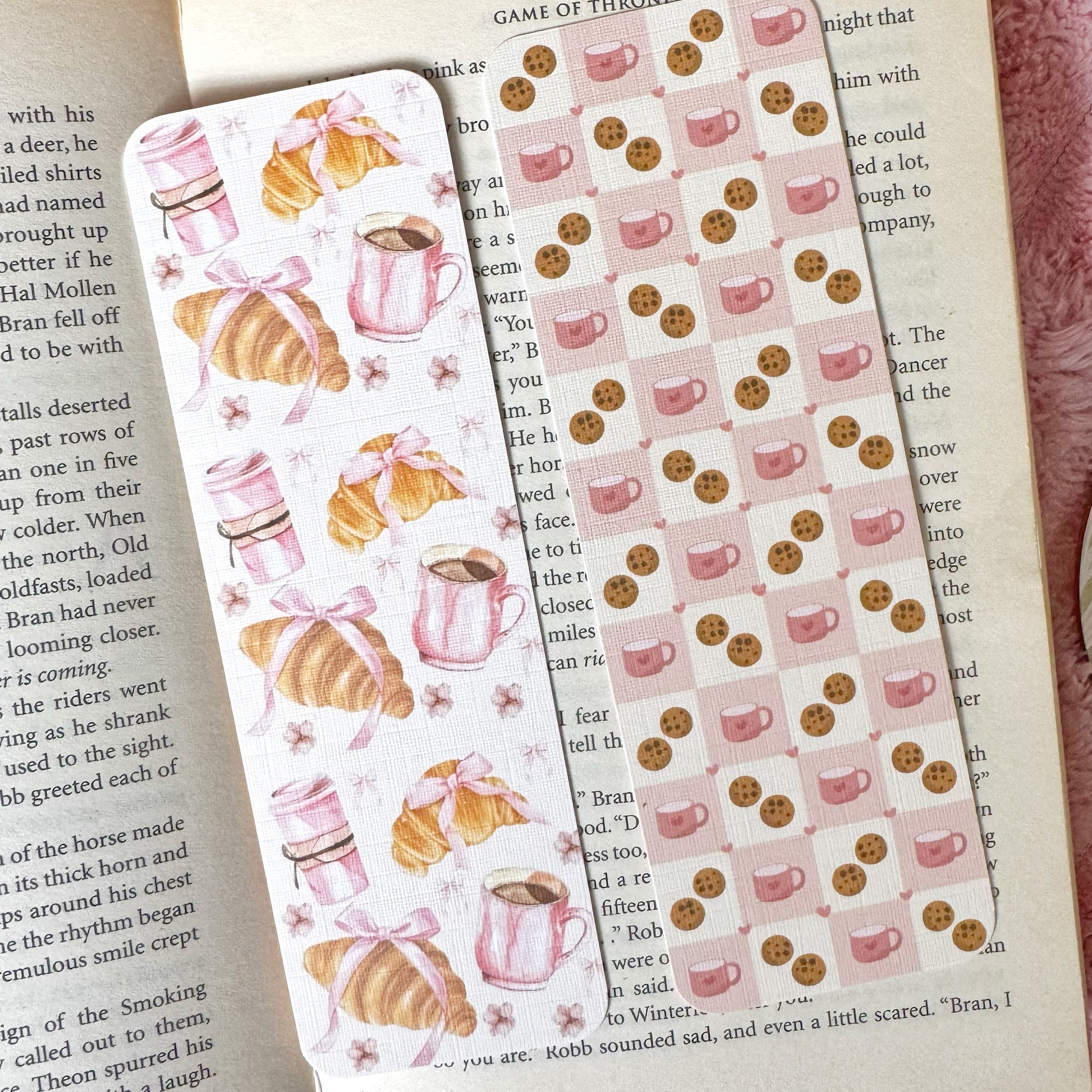 coffee and pastry linen bookmark set cookies croissant