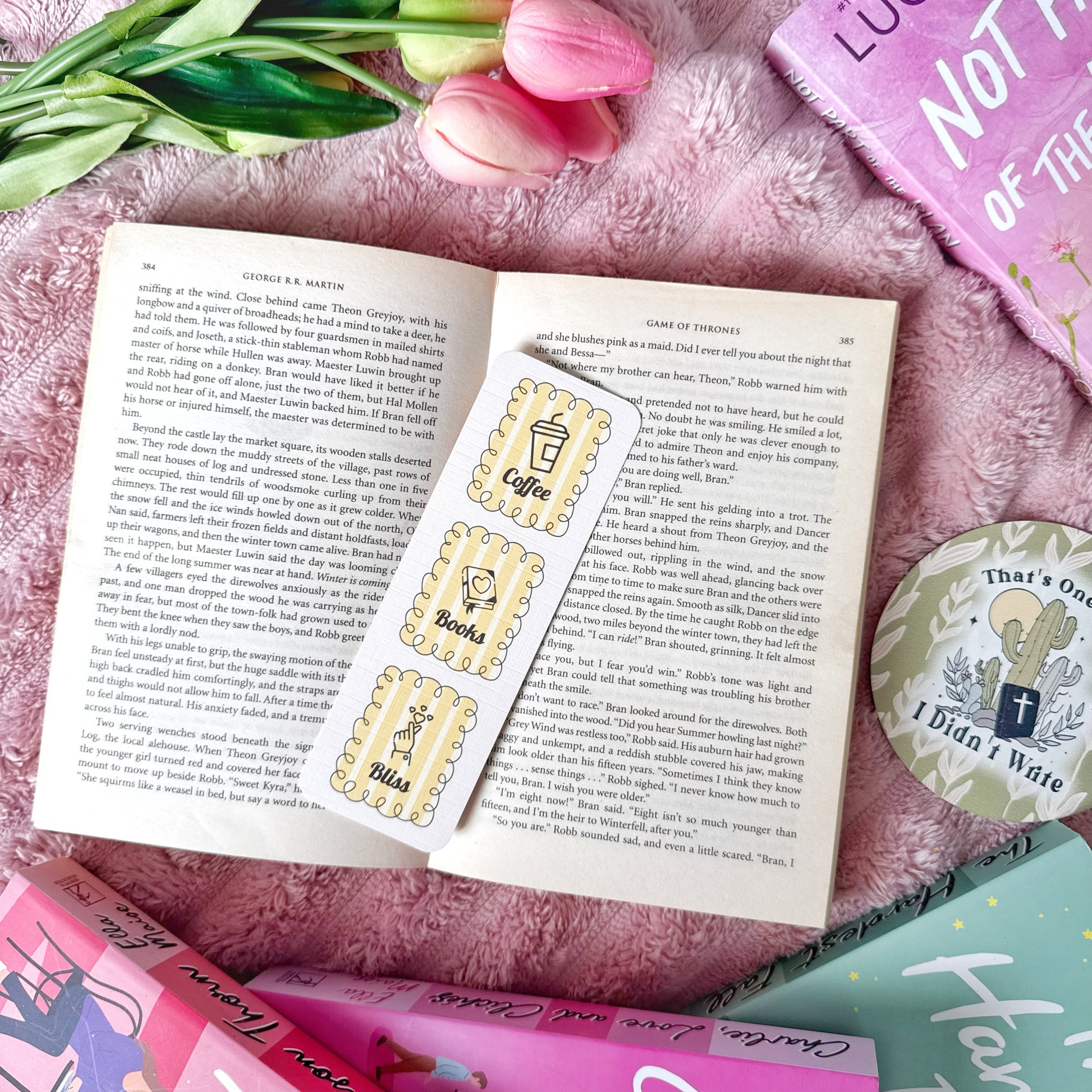 coffee books and bliss linen bookmark