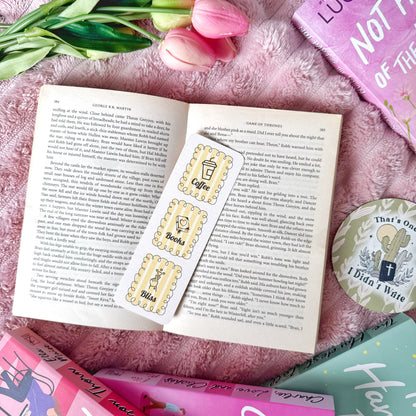coffee books and bliss linen bookmark