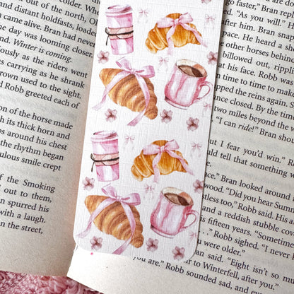 cozy reading bookmark set coffee and pastries