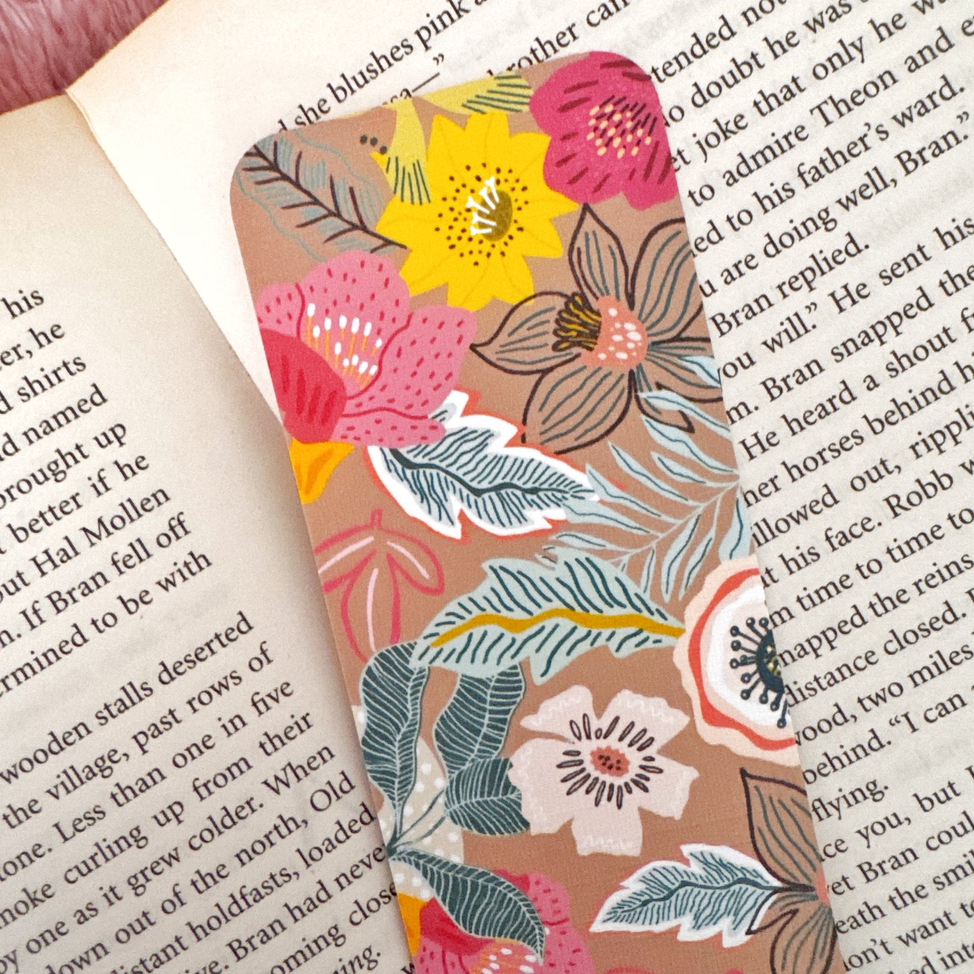 double sided linen bookmark botanical design