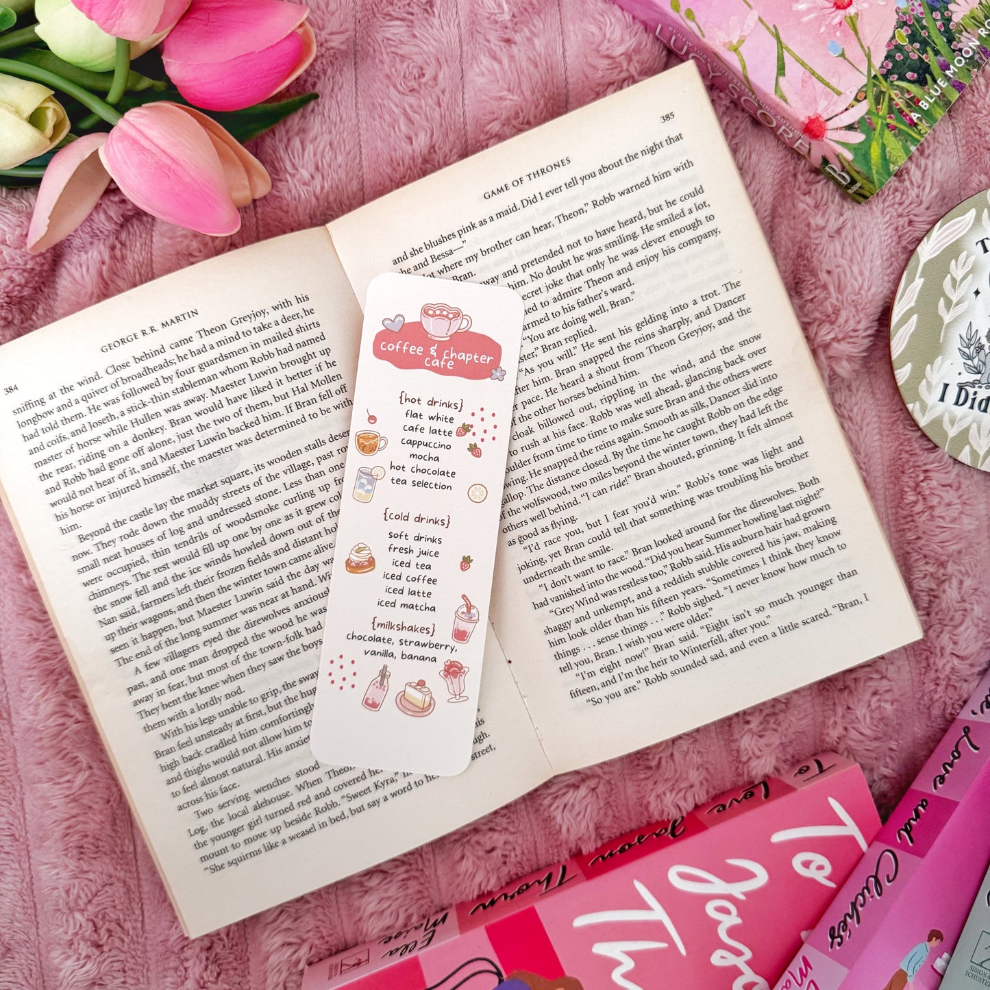 double sided linen bookmark coffee design