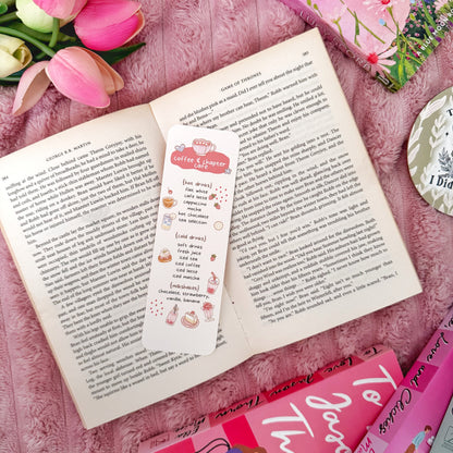 double sided linen bookmark coffee design