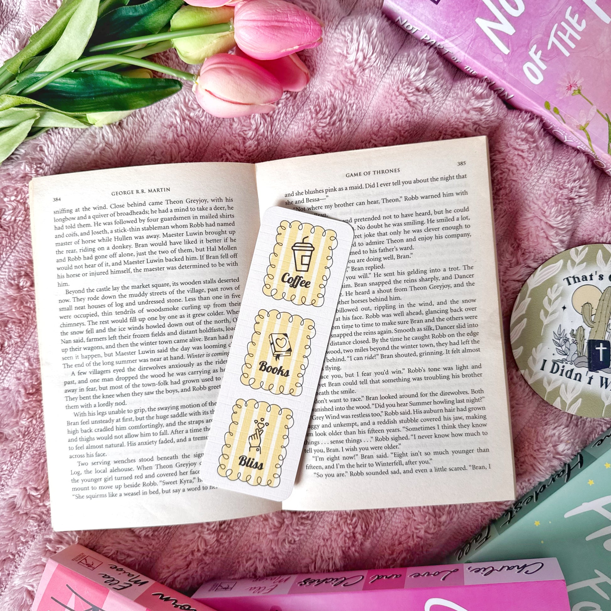 double sided linen bookmark coffee theme