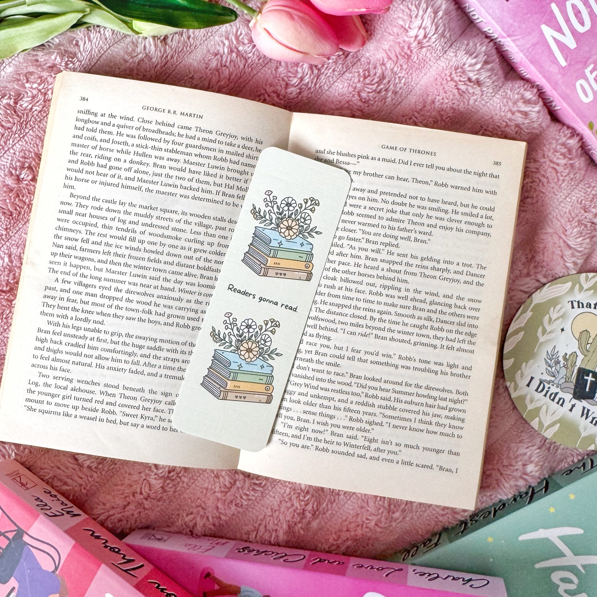 double sided linen bookmark floral design