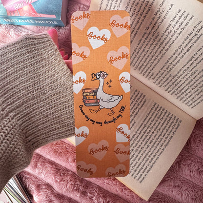 double sided linen bookmark goose illustration