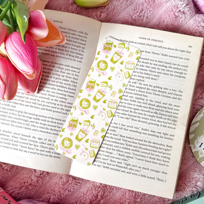 double sided linen bookmark matcha design