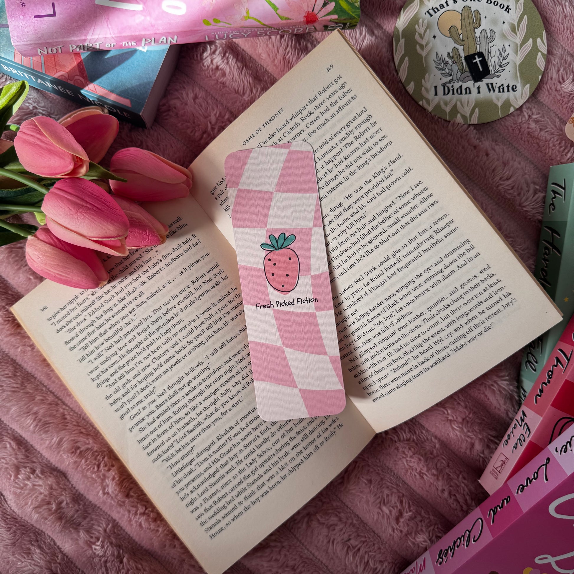 double sided linen bookmark strawberry theme