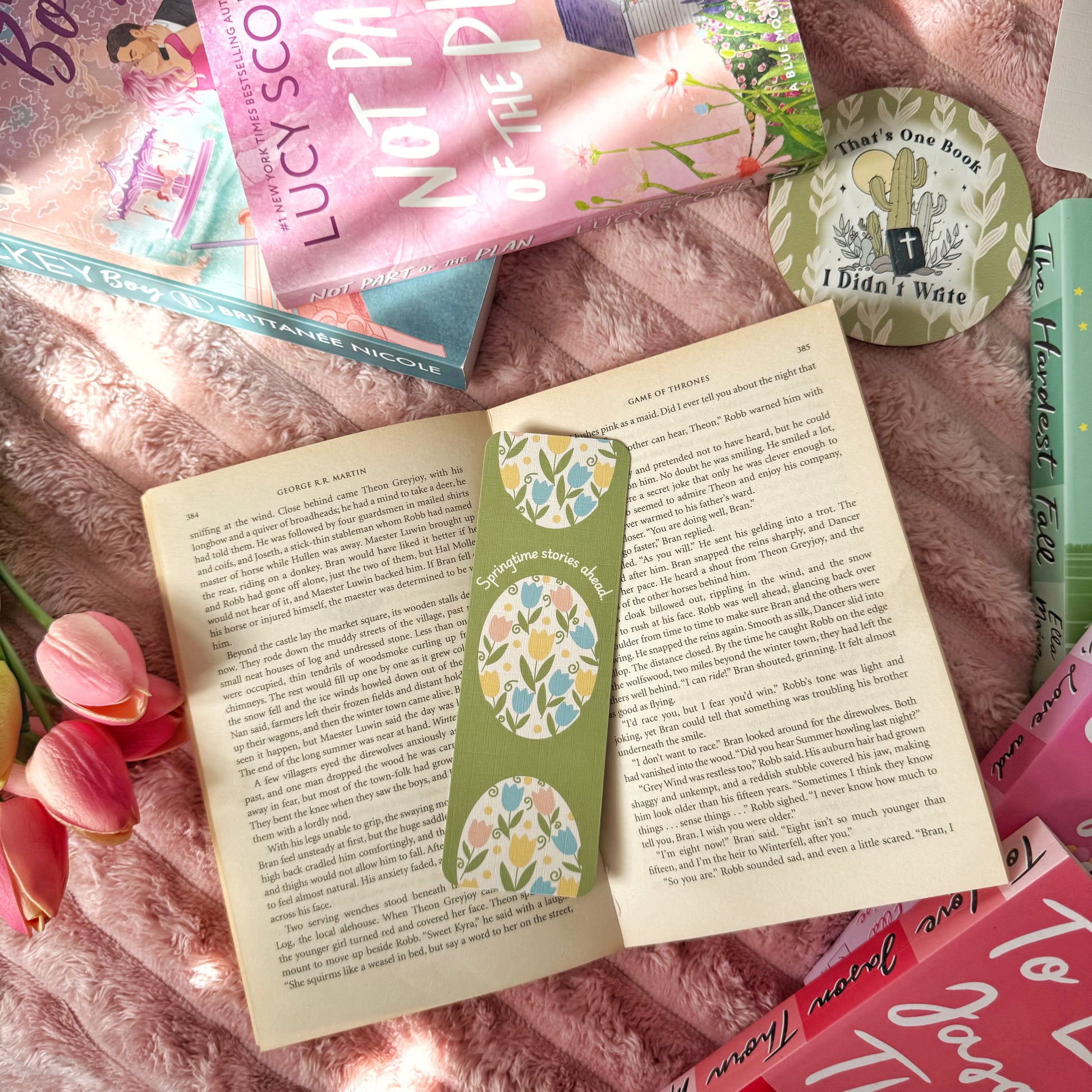 floral linen bookmark with tulip design