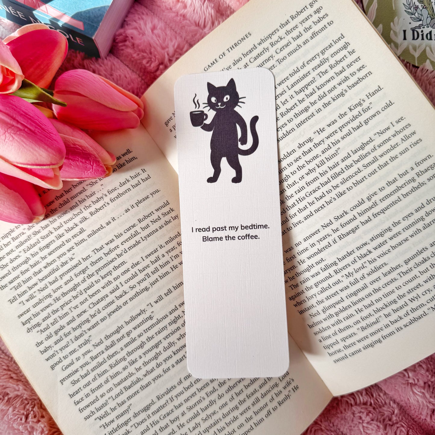 gift for readers cat coffee themed bookmark