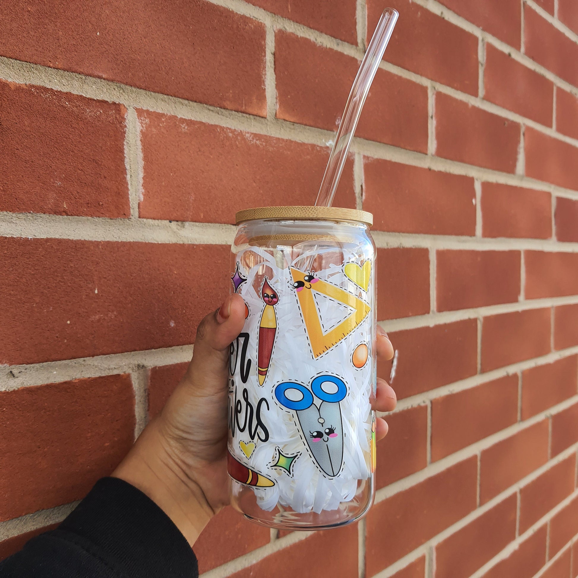 Teacher themed Glass Tumbler 16 oz, Perfect Gift for Teachers, Christmas Gifts for Teachers, Nursery Teachers Gifts, Session End Gifts