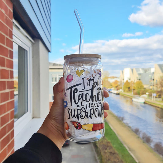 Teacher themed Glass Tumbler 16 oz, Perfect Gift for Teachers, Christmas Gifts for Teachers, Nursery Teachers Gifts, Session End Gifts