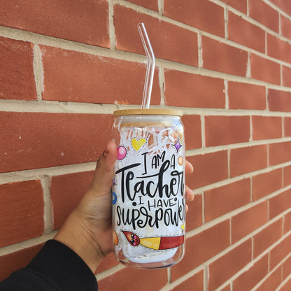 Teacher themed Glass Tumbler 16 oz, Perfect Gift for Teachers, Christmas Gifts for Teachers, Nursery Teachers Gifts, Session End Gifts