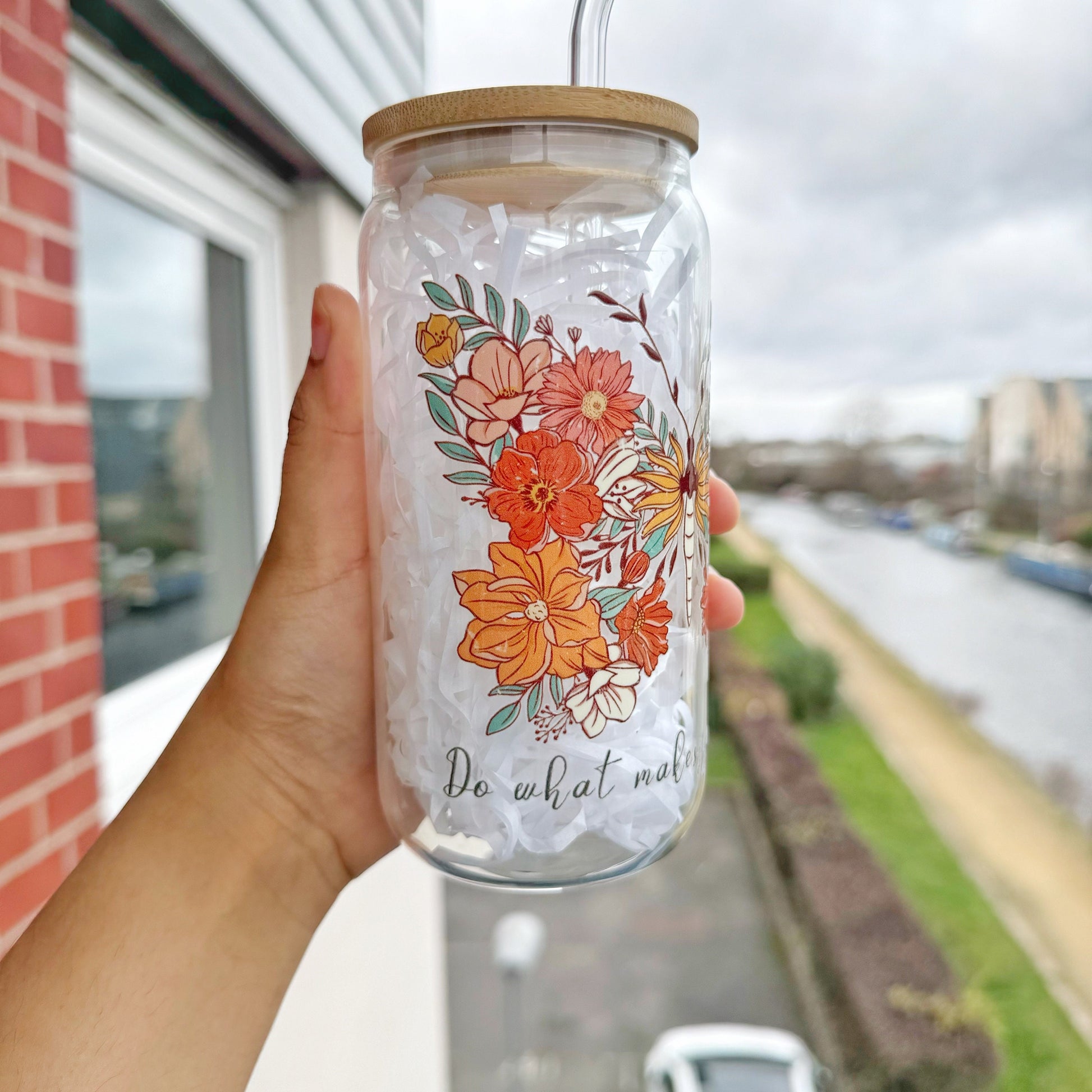Do what makes you Happy Glass Tumbler 16 oz , Libby Cup positive thought theme, Gifts for Loved ones, Manifest Gifts, Butterfly theme gift