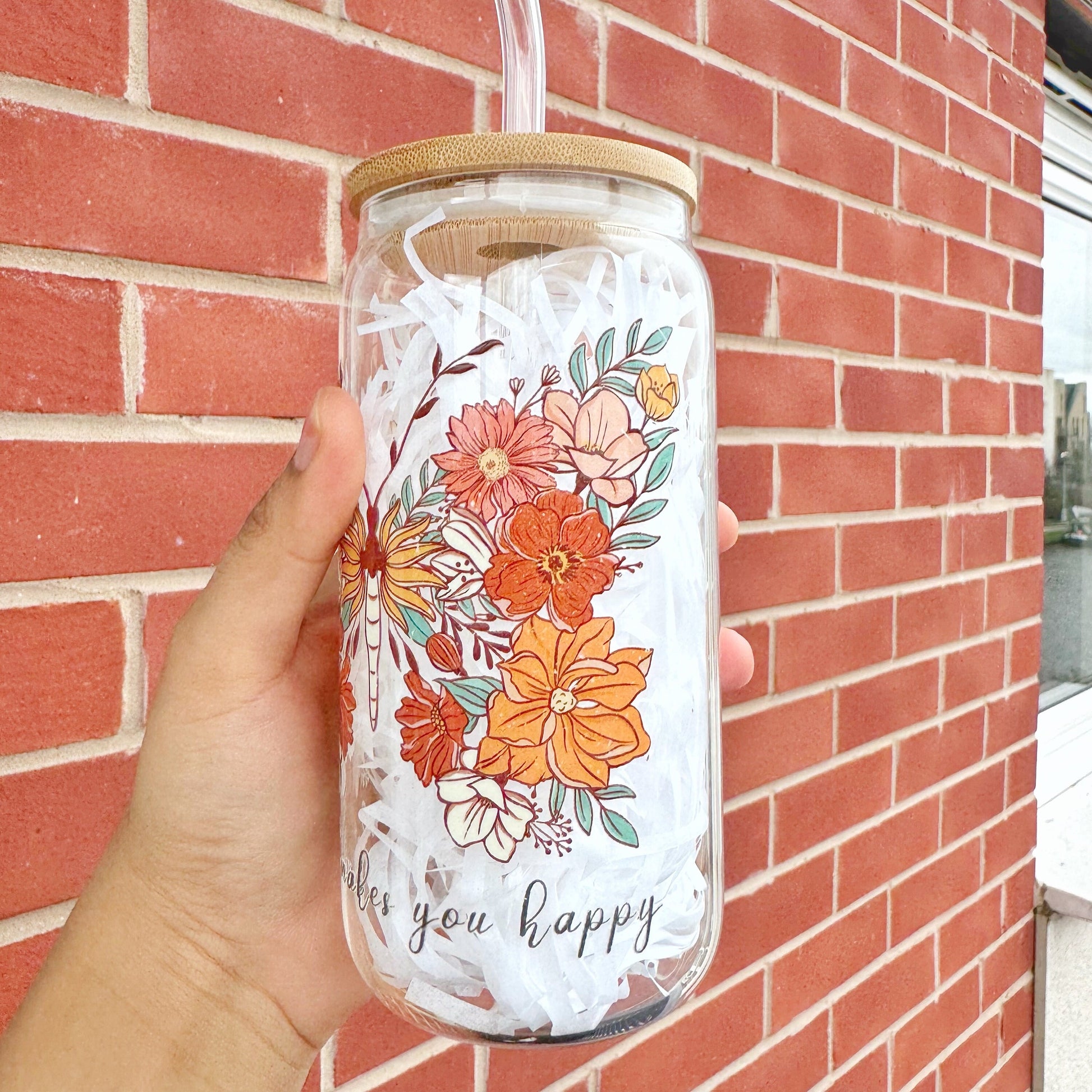 Do what makes you Happy Glass Tumbler 16 oz , Libby Cup positive thought theme, Gifts for Loved ones, Manifest Gifts, Butterfly theme gift