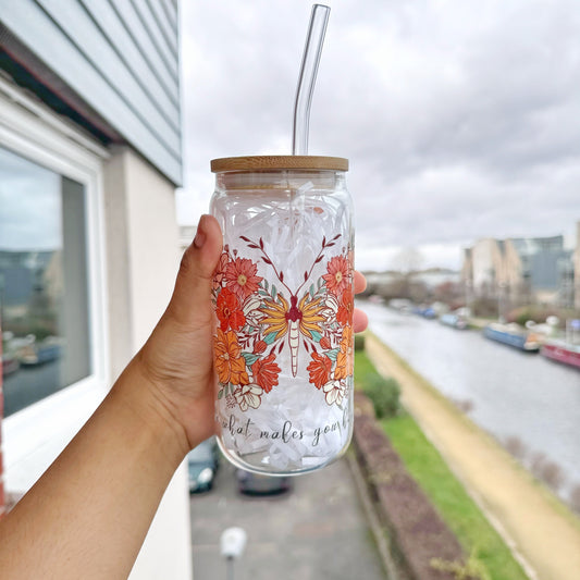 Do what makes you Happy Glass Tumbler 16 oz , Libby Cup positive thought theme, Gifts for Loved ones, Manifest Gifts, Butterfly theme gift