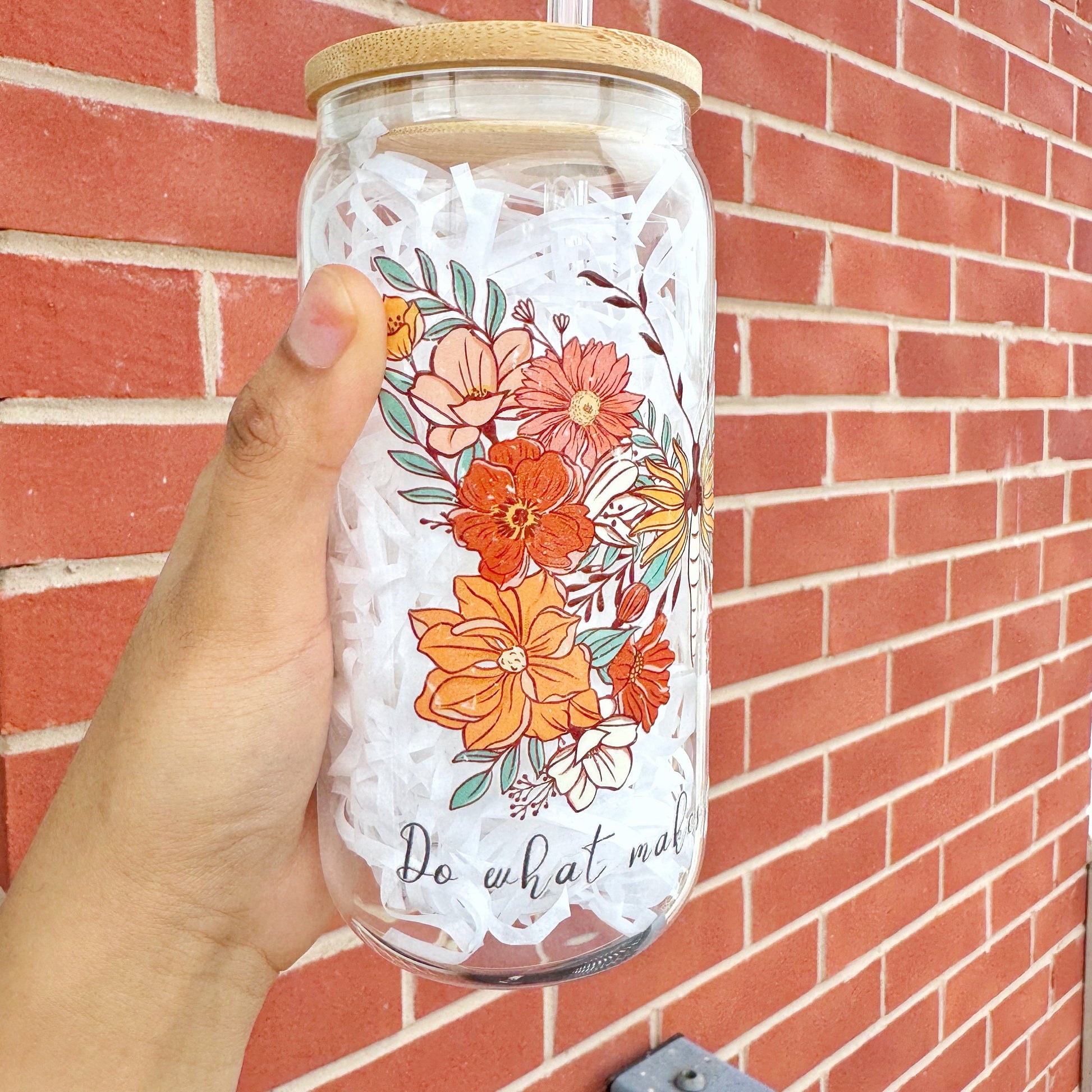 Do what makes you Happy Glass Tumbler 16 oz , Libby Cup positive thought theme, Gifts for Loved ones, Manifest Gifts, Butterfly theme gift