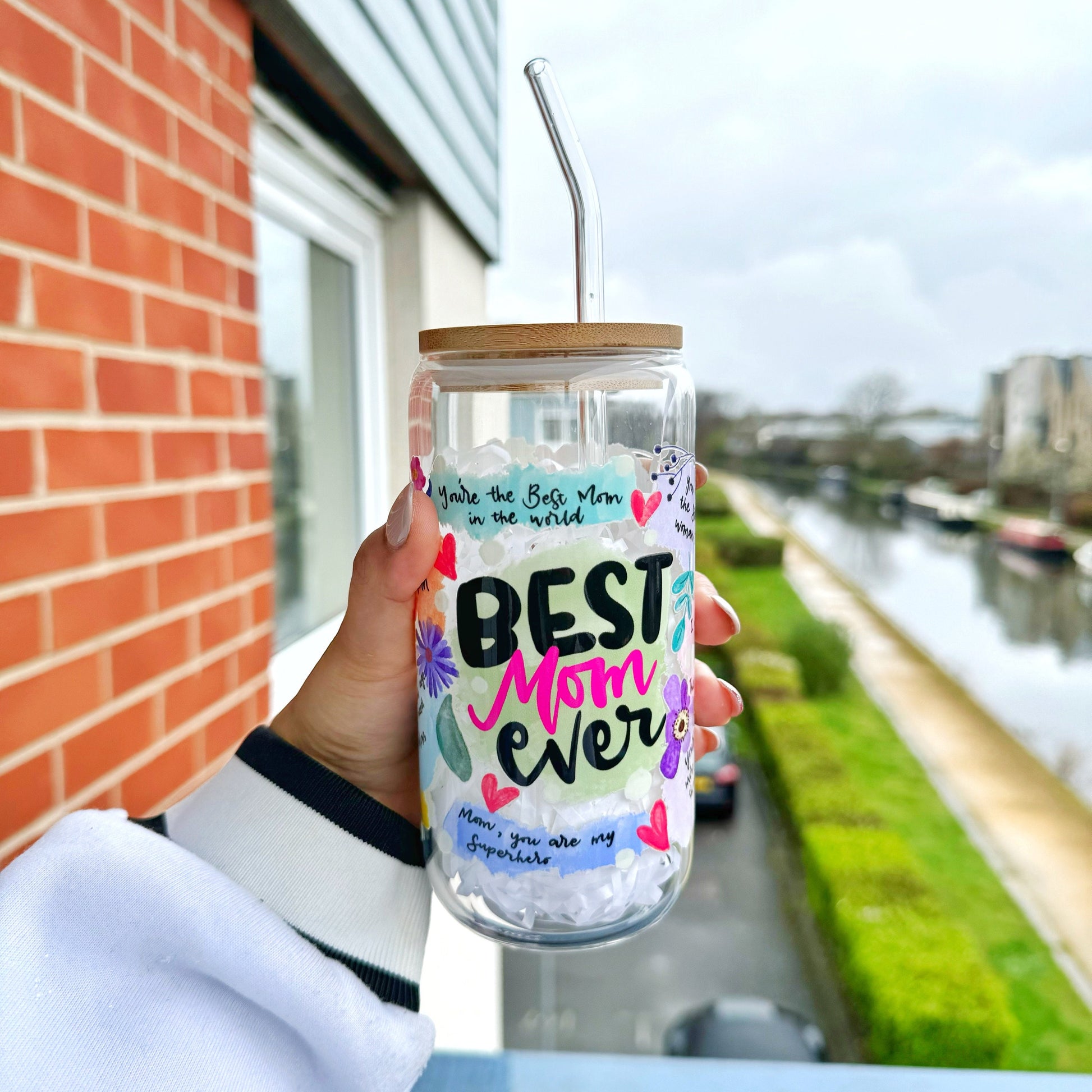 Best Mom Ever Glass Tumbler 16 oz , Mum Libby Glass for coffee lovers, Iced coffee Mugs, Tumbler for best mom ever, Beer Can glasses