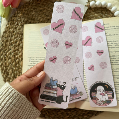 Set of 4 Pink Bookish Bookmark for Book Lovers two sided , Ghost and Cat Bookmark, Linen Bookmark, Booklover Gift,Halloween Bookish Gift