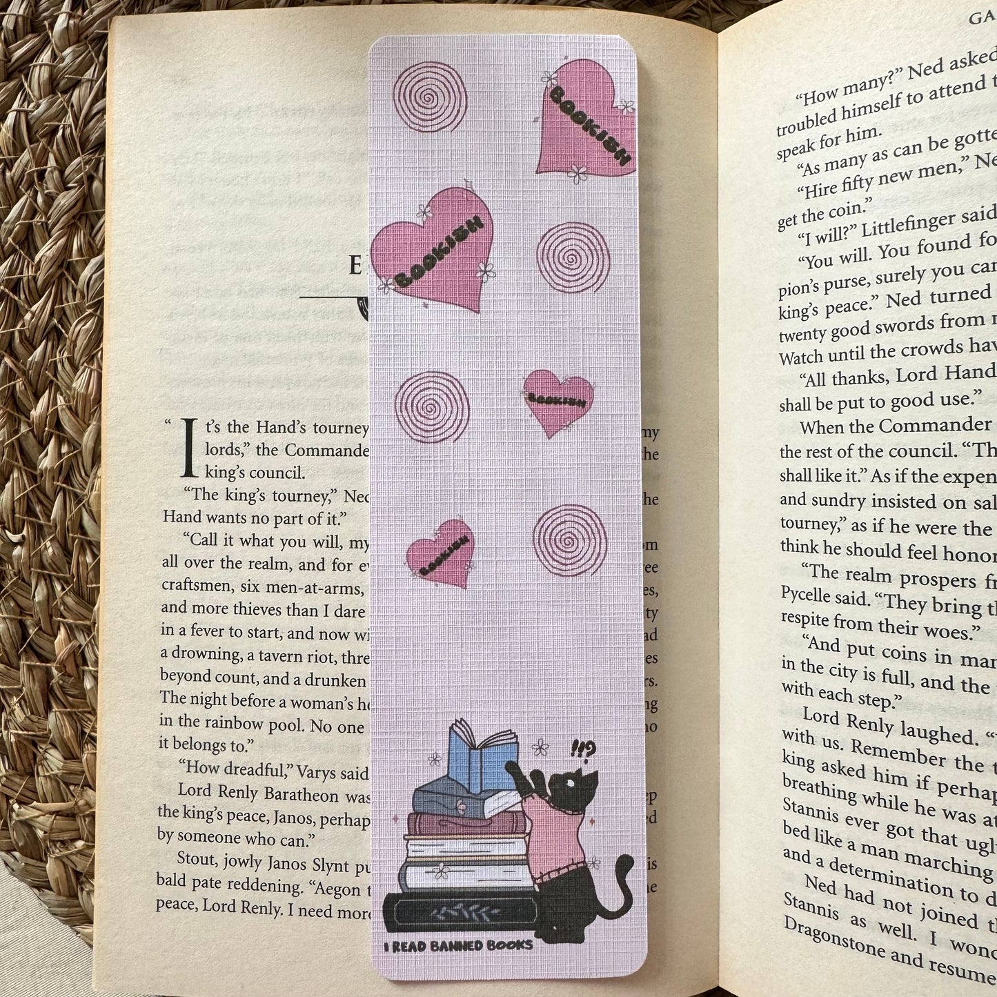 Set of 4 Pink Bookish Bookmark for Book Lovers two sided , Ghost and Cat Bookmark, Linen Bookmark, Booklover Gift,Halloween Bookish Gift