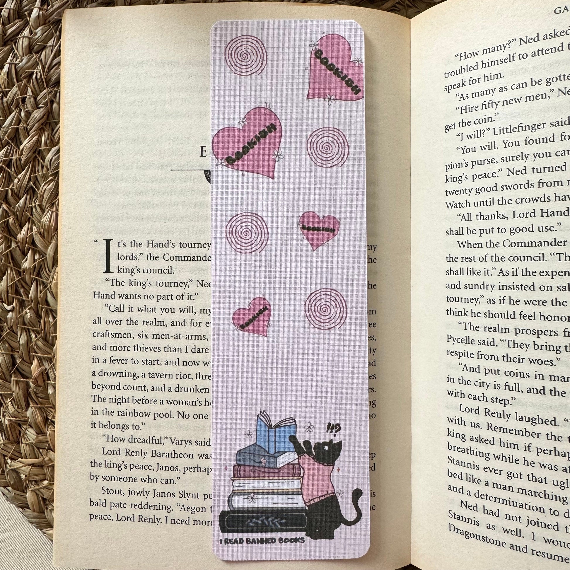Set of 4 Pink Bookish Bookmark for Book Lovers two sided , Ghost and Cat Bookmark, Linen Bookmark, Booklover Gift,Halloween Bookish Gift