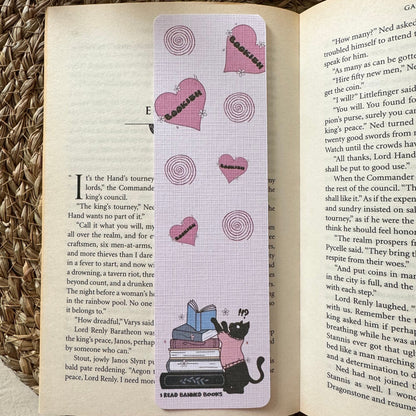 Set of 4 Pink Bookish Bookmark for Book Lovers two sided , Ghost and Cat Bookmark, Linen Bookmark, Booklover Gift,Halloween Bookish Gift