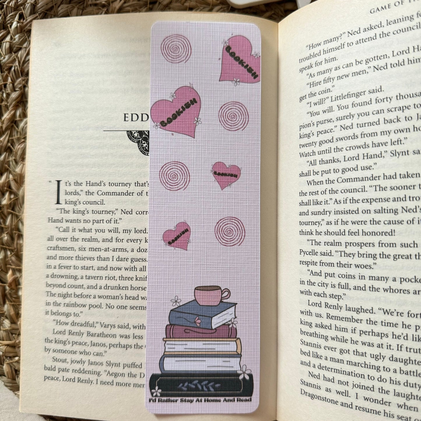 Set of 4 Pink Bookish Bookmark for Book Lovers two sided , Ghost and Cat Bookmark, Linen Bookmark, Booklover Gift,Halloween Bookish Gift