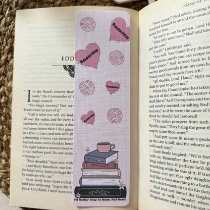 Set of 4 Pink Bookish Bookmark for Book Lovers two sided , Ghost and Cat Bookmark, Linen Bookmark, Booklover Gift,Halloween Bookish Gift