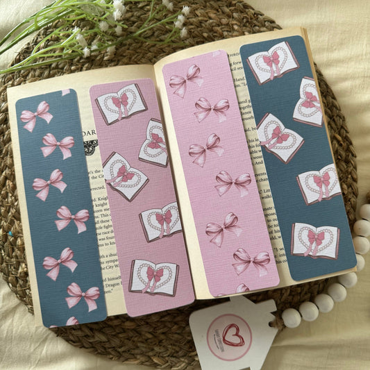Bow Bookmark for Book Lovers , set of 4 Linen Bookmark, Aesthetic Girly Bookish Bow bookmark, Pink bows bookmark