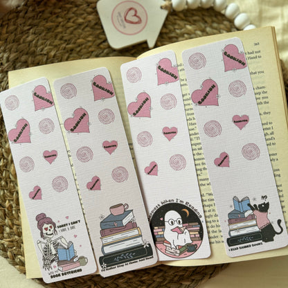 Set of 4 Pink Bookish Bookmark for Book Lovers two sided , Ghost and Cat Bookmark, Linen Bookmark, Booklover Gift,Halloween Bookish Gift