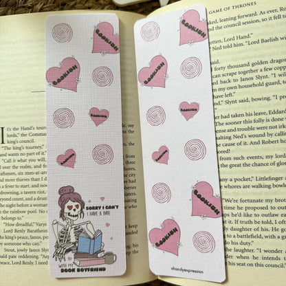 Set of 4 Pink Bookish Bookmark for Book Lovers two sided , Ghost and Cat Bookmark, Linen Bookmark, Booklover Gift,Halloween Bookish Gift