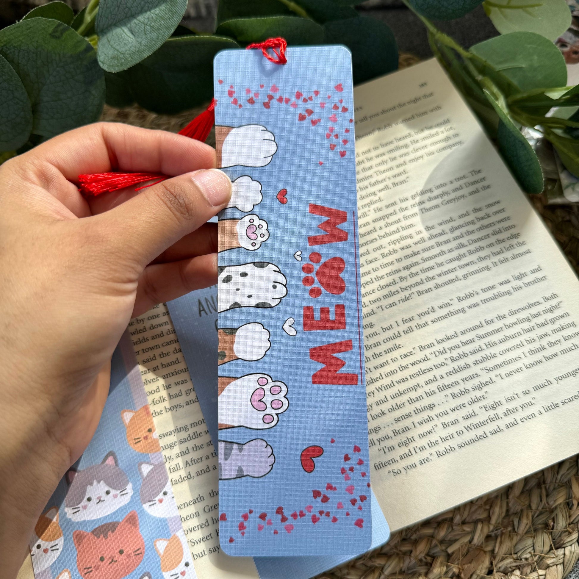 Cat Bookish bookmark, Meow Cat bookmark for Book Lovers , Life is better with books and cat ,Linen Tasseled Bookmark,Cat LoveBookmark