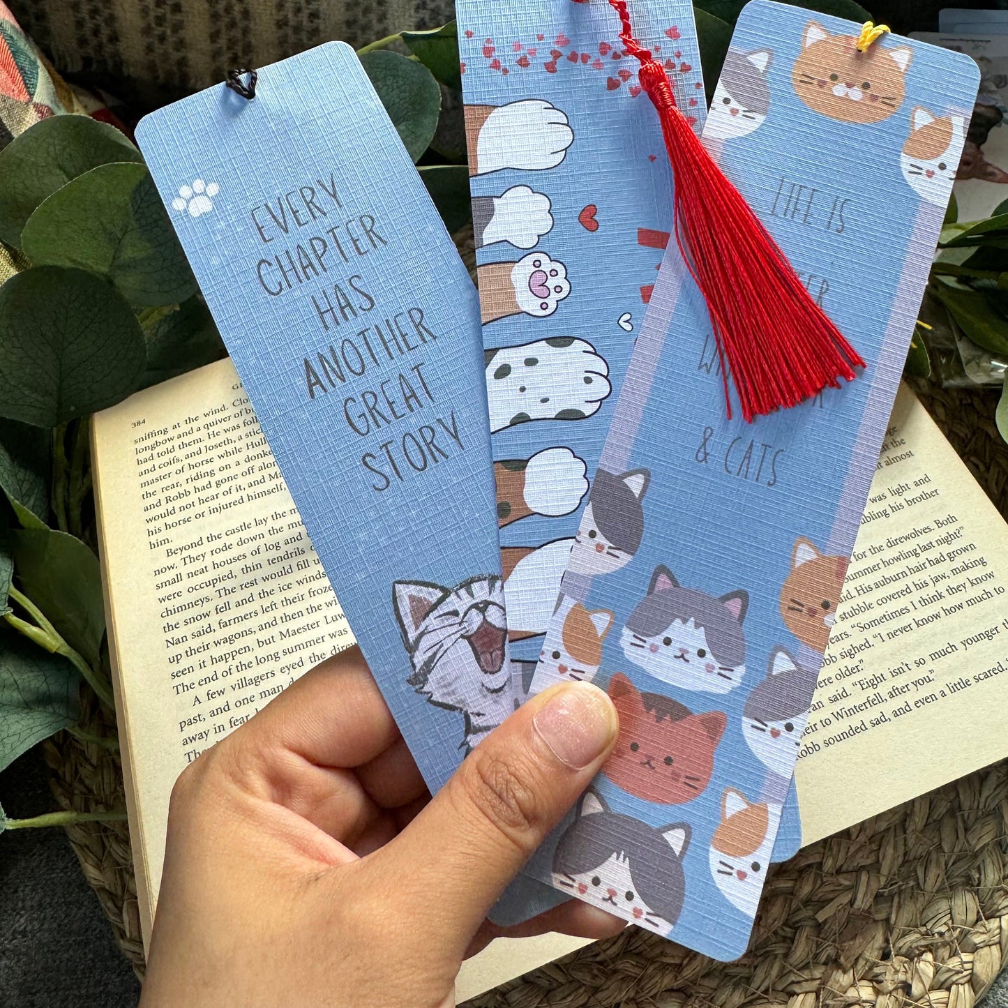 Cat Bookish bookmark, Meow Cat bookmark for Book Lovers , Life is better with books and cat ,Linen Tasseled Bookmark,Cat LoveBookmark