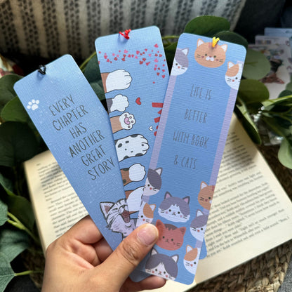 Cat Bookish bookmark, Meow Cat bookmark for Book Lovers , Life is better with books and cat ,Linen Tasseled Bookmark,Cat LoveBookmark