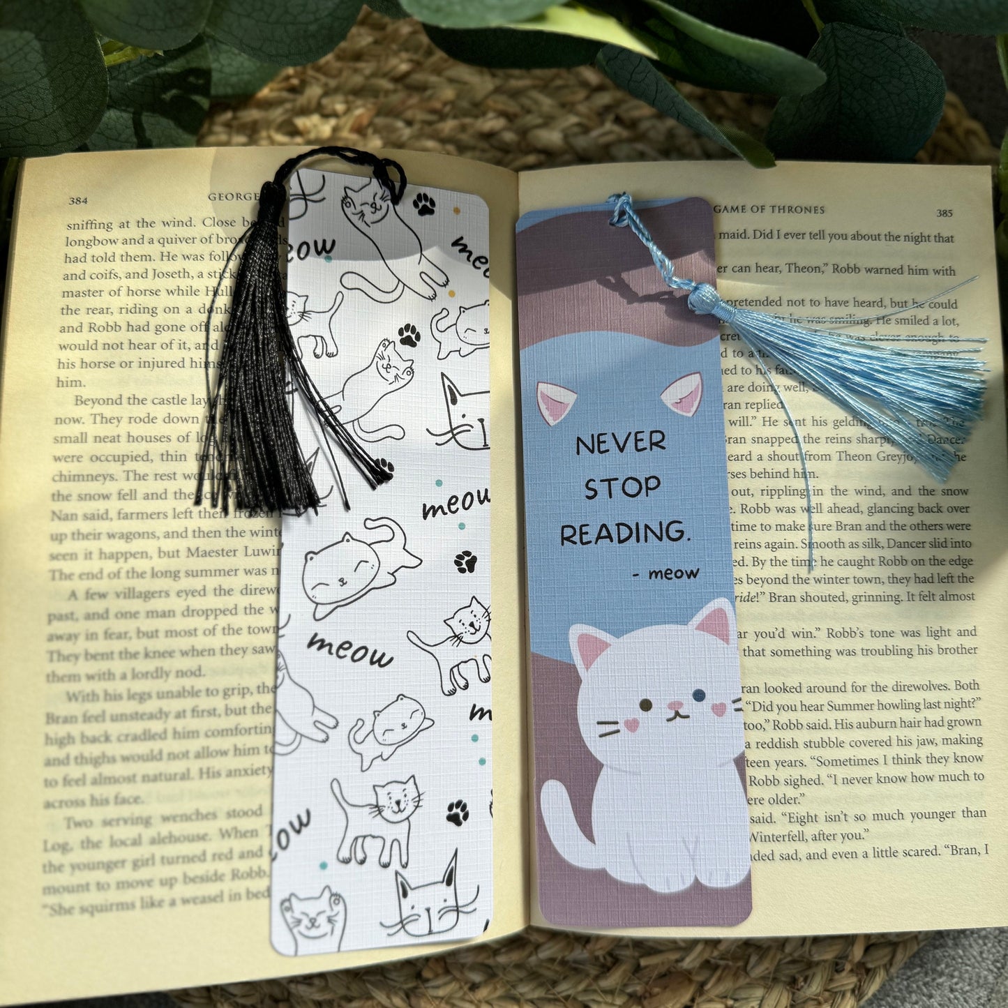 Set of 2 Cat Bookish bookmark, Meow Cat bookmark for Book Lovers , Life is better with books and cat ,Linen Tasseled Bookmark,Cat Love gift