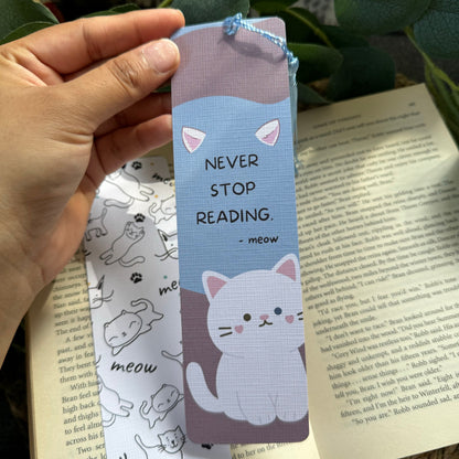 Set of 2 Cat Bookish bookmark, Meow Cat bookmark for Book Lovers , Life is better with books and cat ,Linen Tasseled Bookmark,Cat Love gift