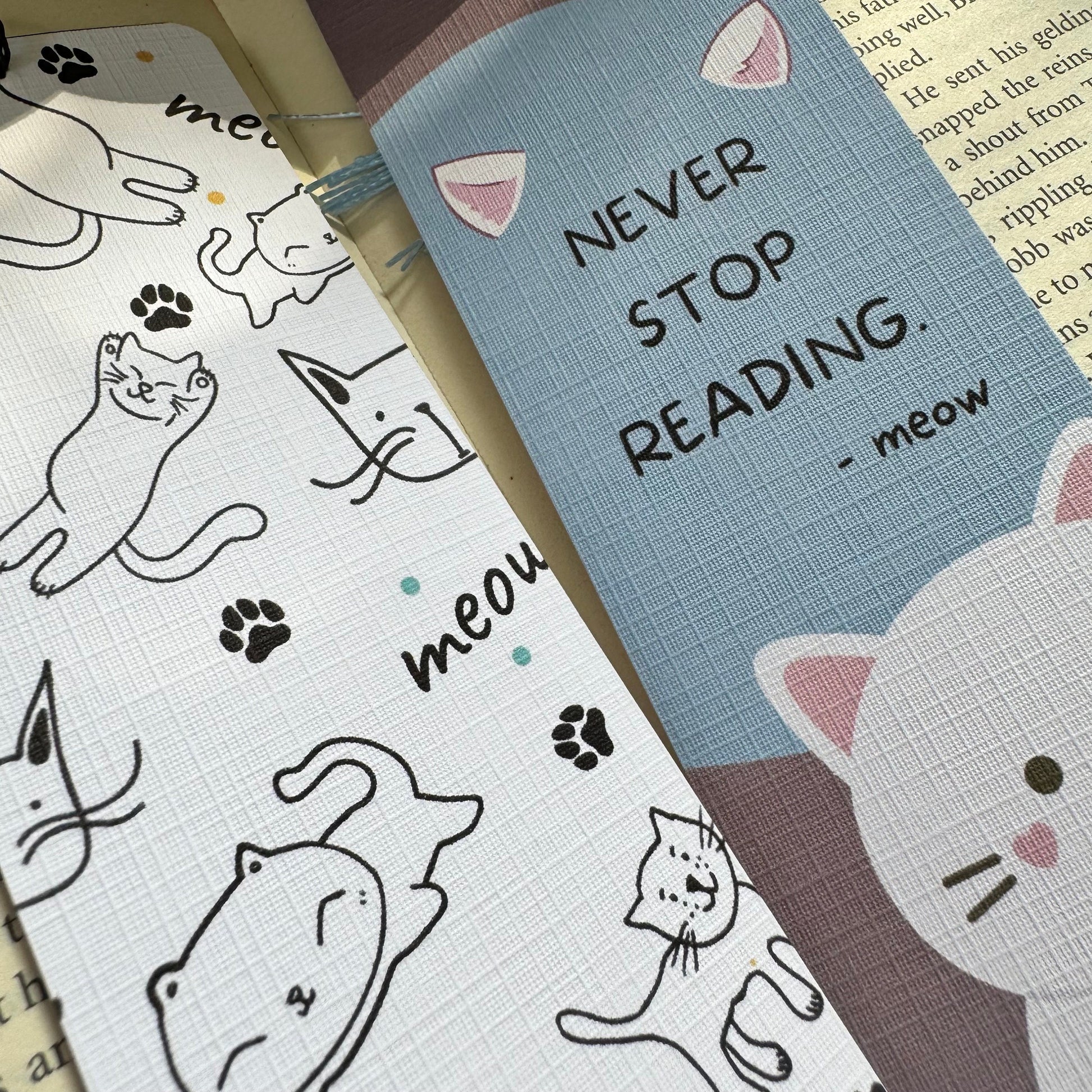 Set of 2 Cat Bookish bookmark, Meow Cat bookmark for Book Lovers , Life is better with books and cat ,Linen Tasseled Bookmark,Cat Love gift