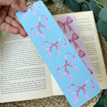 Set of 2 Coquette Bow Bookmark for Book Lovers , set of 2 Linen Bookmark, Aesthetic Girly Bookish Bow bookmark, Pink bows bookmark