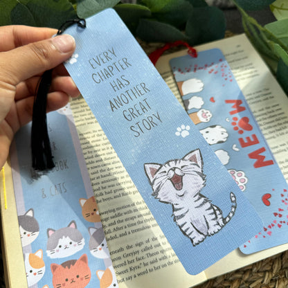 Cat Bookish bookmark, Meow Cat bookmark for Book Lovers , Life is better with books and cat ,Linen Tasseled Bookmark,Cat LoveBookmark