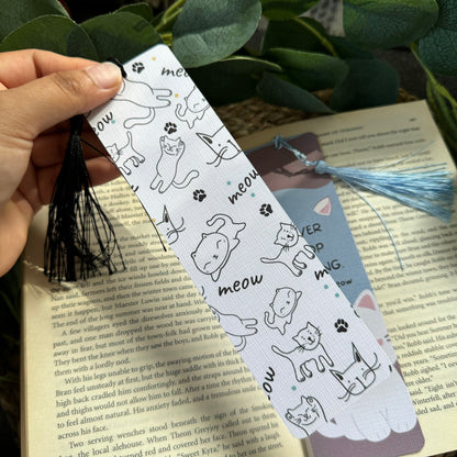 Set of 2 Cat Bookish bookmark, Meow Cat bookmark for Book Lovers , Life is better with books and cat ,Linen Tasseled Bookmark,Cat Love gift