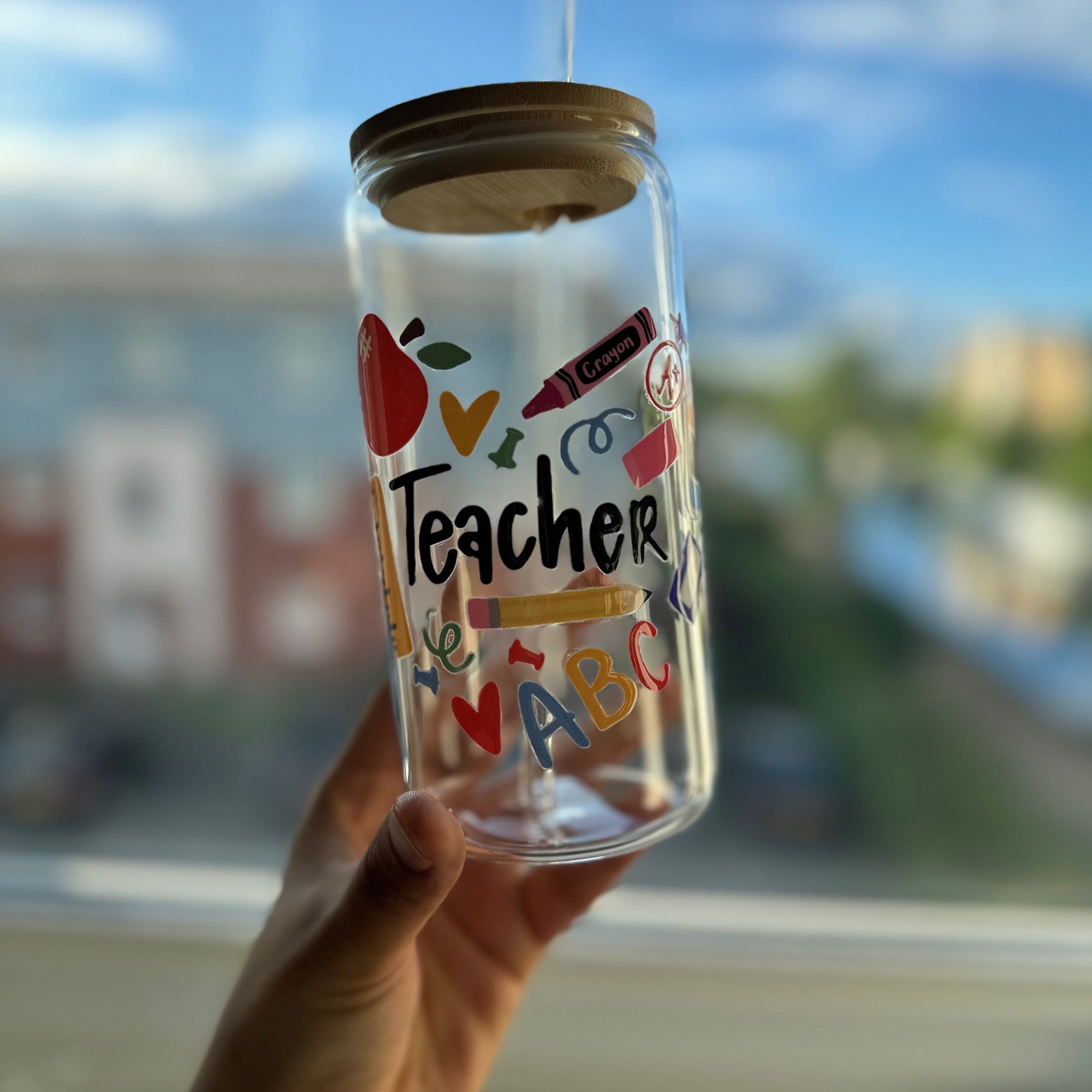 Teacher themed Glass Tumbler 16 oz, Perfect Gift for Teachers, Christmas Gifts for Teachers, Nursery Teachers Gifts, Session End Gifts
