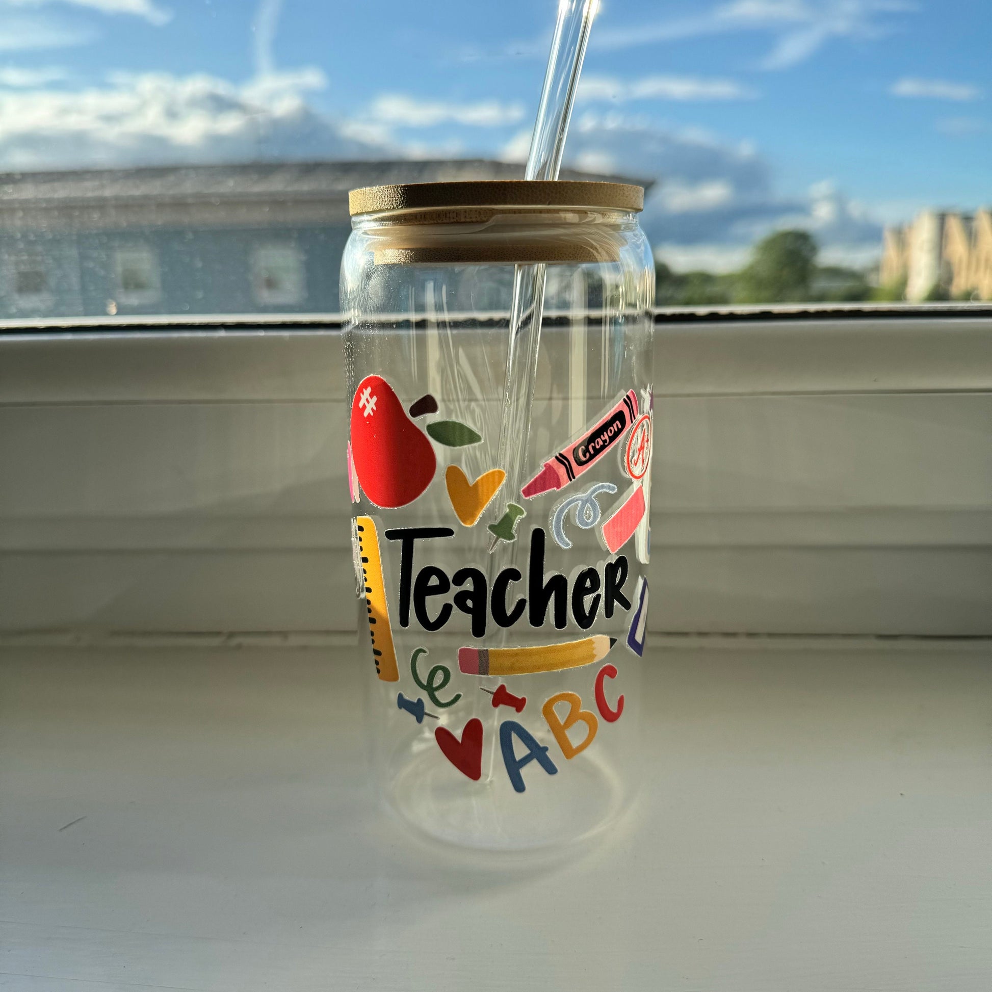 Teacher themed Glass Tumbler 16 oz, Perfect Gift for Teachers, Christmas Gifts for Teachers, Nursery Teachers Gifts, Session End Gifts