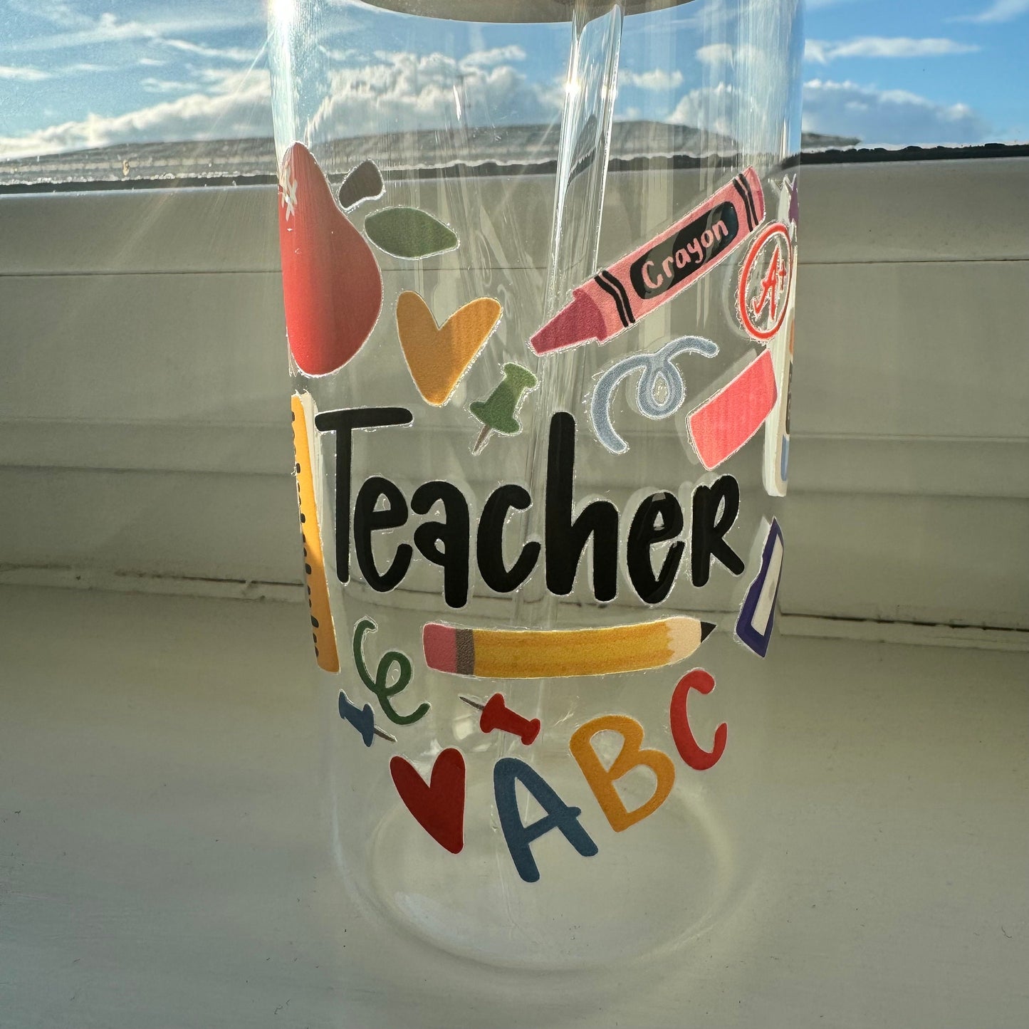 Teacher themed Glass Tumbler 16 oz, Perfect Gift for Teachers, End of Year Gifts for Teachers, Nursery Teachers Gifts, Session End Gifts