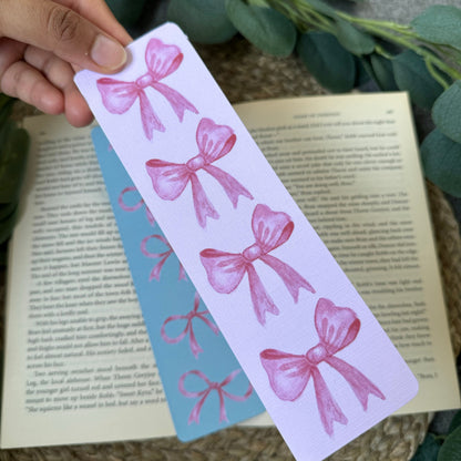 Set of 2 Coquette Bow Bookmark for Book Lovers , set of 2 Linen Bookmark, Aesthetic Girly Bookish Bow bookmark, Pink bows bookmark